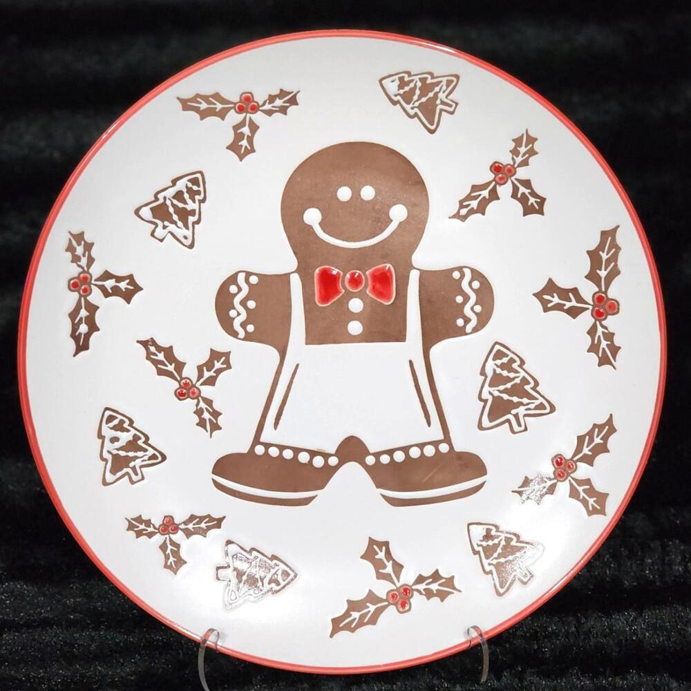 2 Gingerbread Man Dinner Plates 10.75" Handmade Ceramic Christmas ELI + ANA CUTE